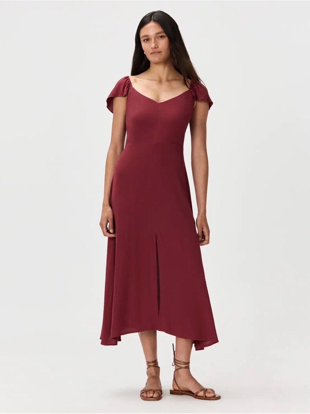 Lightweight Midi Dress with V-Neck & Flutter Sleeves